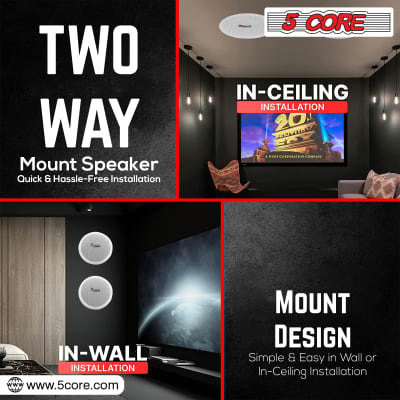 5 Core Ceiling Speakers 6.5 Inch White in Wall Mounted Speaker 6 Pieces 2 Way 20W Rated Power 88dB Sensitivity for Indoor Outdoor Whole Home Theater Surround Sound System  CL 6.5-12 2W 6PCS image 5