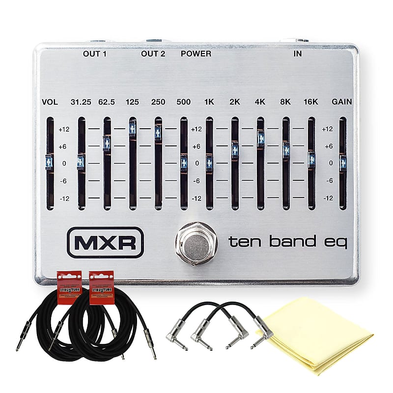 MXR M108S Ten Band Graphic EQ Guitar Effects Pedal with 2 Path Cable and 2  Instrument Cable and Poli