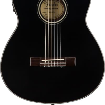 Fender CN-140SCE Nylon Thinline Classical Guitar Black w/Case image 1