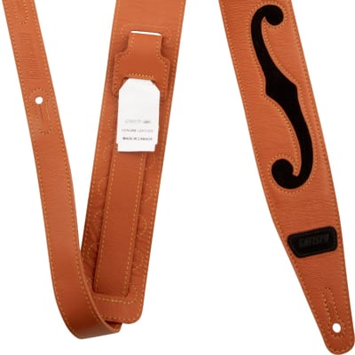 Gretsch F-Holes Leather Guitar Strap, Orange and Black, 3