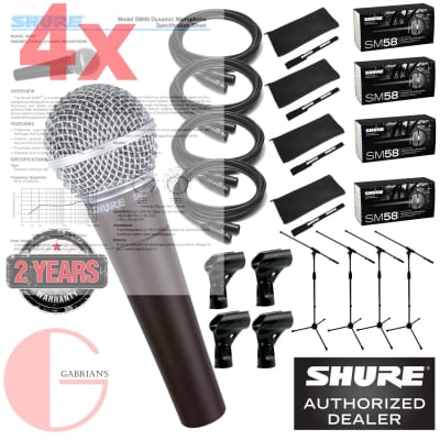 4x Shure SM58 Cardioid Vocal Mic w/ XLR Cable and a Mic Stand image 1