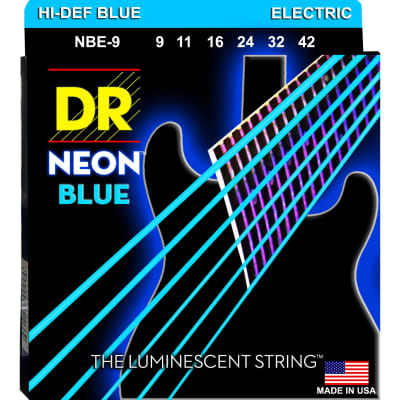 3 Sets DR NBE-9 Neon Blue Light 9-42 Electric Guitar Strings image 2