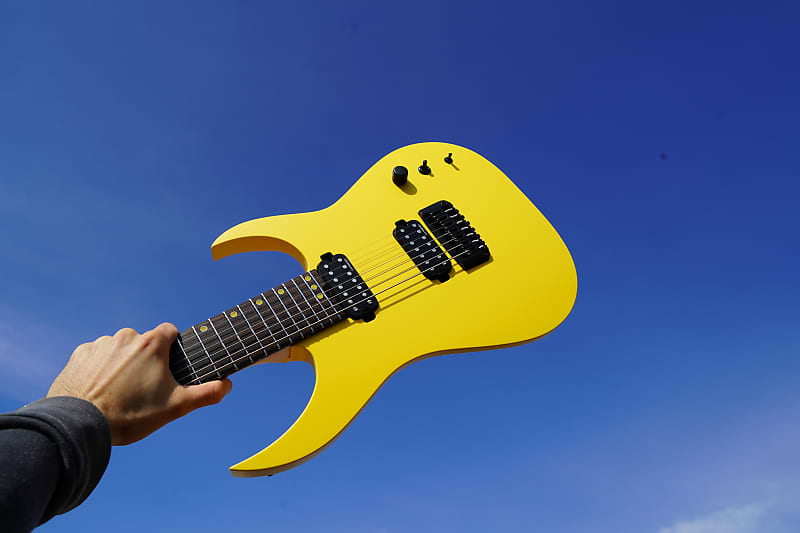 Schecter USA CUSTOM SHOP Keith Merrow KM-7 Stage Yellow Satin 7-String Electric Guitar w/ Case (2024) image 1