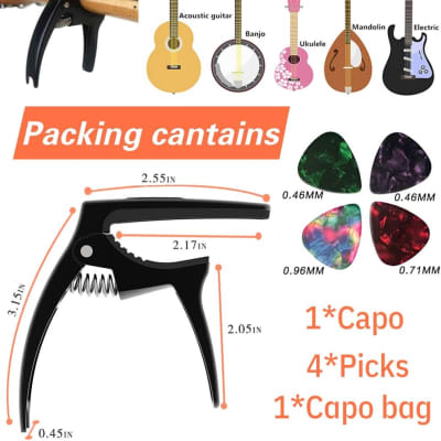 Guitar Capo, 3in1 Zinc Metal Capo for Acoustic and Electric Guitars (with Pick Holder and 4Picks),Ukulele,Mandolin,Banjo,Guitar Accessories image 3