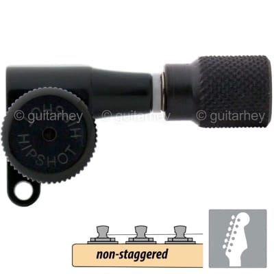 Hipshot 6-in-Line Schaller Mini M6 Style KNURLED Butttons Non-Staggered - BLACK image 1