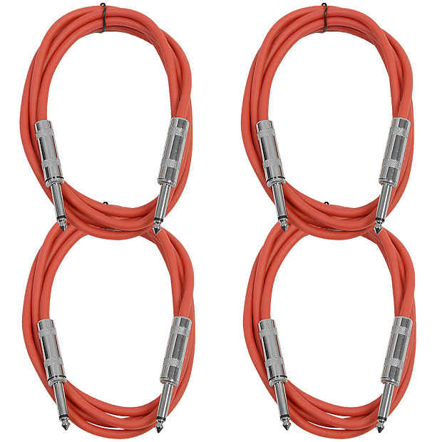 Seismic Audio SASTSX-6-4RED 1/4" TS Male to 1/4" TS Male Patch Cables - 6' (4-Pack) image 1