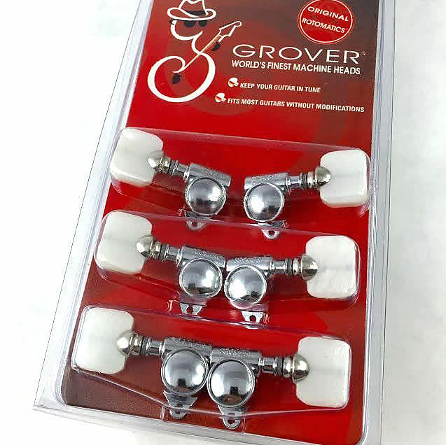 Grover 103C  Original “Milk Bottle” Rotomatic Tuners 3 +3 Chrome Finish w/Pearloid Buttons image 1