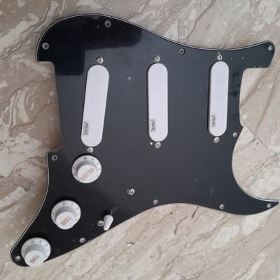 Handmade prewired SSS CERAMIC Strat pickguard with COIL TAP on N&B, volume TR BL and mid PU cutoff switch image 3