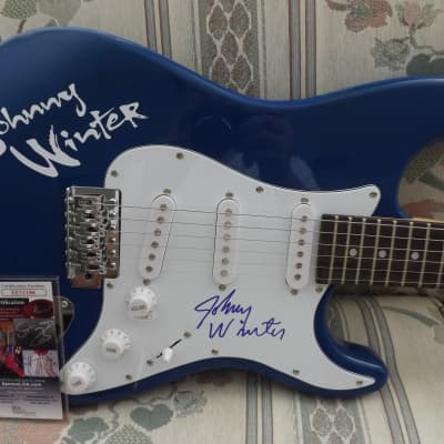 Johnny Winter Signed Glarry  Strat Midnight Blue, w/JSA COA image 7