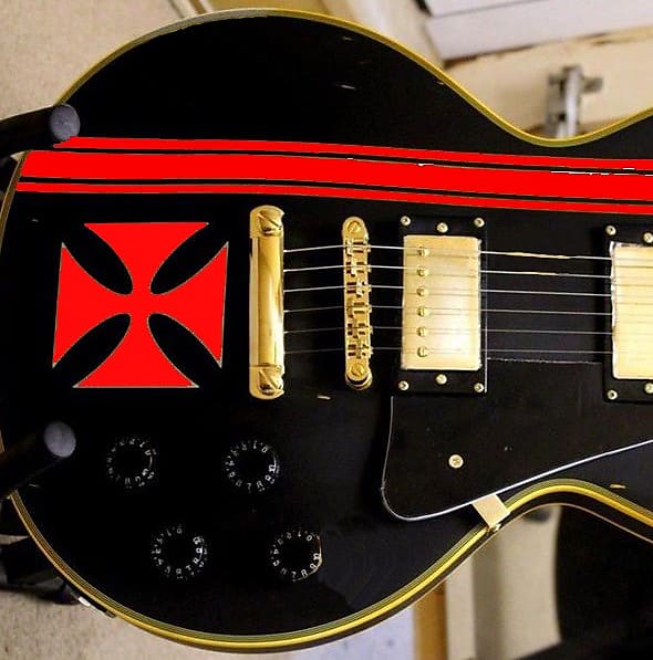 Set Complete Stripes Red + Iron Cross Red + Inlays Silver Sticker Vinyl  From Body Guitar & Bass