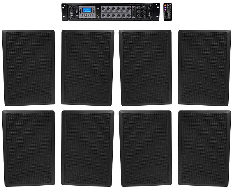 Rockville 6Zone 70v Amplifier+(8) Slim Black Reverb