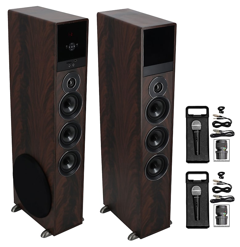 Rockville TM150D Dark Wood Home Karaoke Machine System w/(2) 10&quot; Subwoofers  			