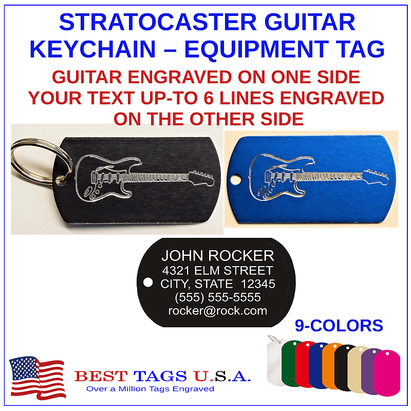 (4) FOUR STRATOCASTER Guitar Key Chains with YOUR Personal TEXT ENGRAVED on other side Custom MADE IN USA>> FREE Shipping image 1