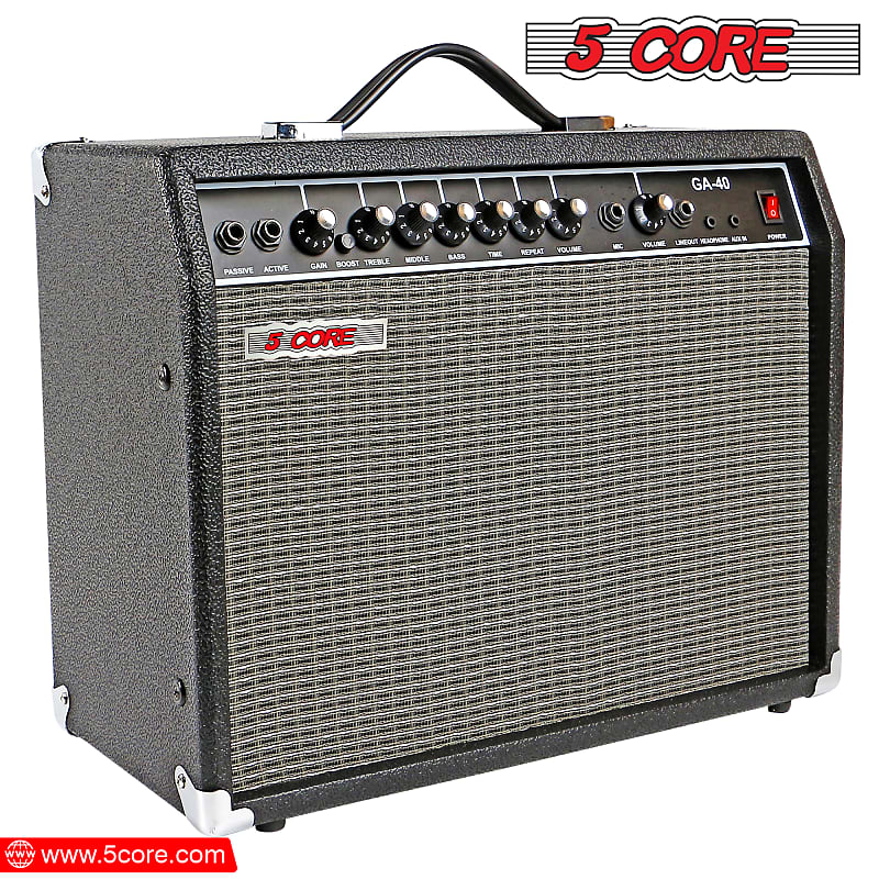5 Core Electric Guitar Amplifier 40W Solid State Mini Bass Amp w 8” 4-Ohm Speaker EQ Controls Drive Delay ¼” Microphone Input Aux in & Headphone Jack for Studio & Stage for Studio & Stage- GA 40 BLK image 1