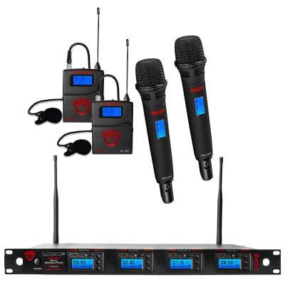 Nady 4W-1KU HT-LT Quad True Diversity 1000-Channel UHF Wireless Handheld / Lavalier Microphone System