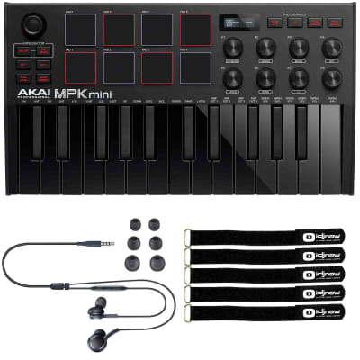 Akai MPK Mini MK3 25-Key USB Keyboard & Pad Controller Black, Software & Earbuds