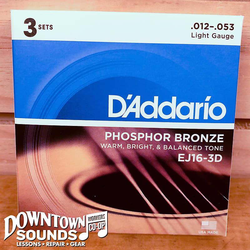 D'Addario EJ16 3-Pack Phosphor Bronze Light .012-.053 String Set image 1