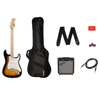 Squier Sonic Stratocaster Pack, Maple Fingerboard in 2-Color Sunburst, Gig Bag, Squier Frontman 10G Amplifier image 3