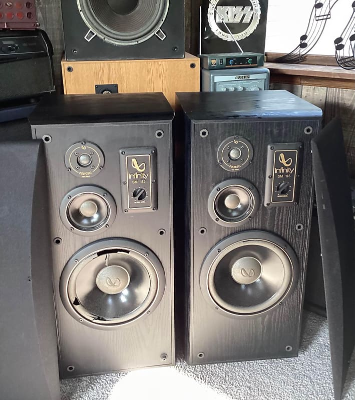 Vtg Pair of 2 Infinity SM 115 Floor Standing Speakers Tested~Work NEED REFOAMED! image 1