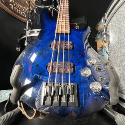 Schecter Guitar Research Omen Elite 4 / Four String Electric Bass Guitar in See-Thru Blue Burst with Hardshell Case image 4
