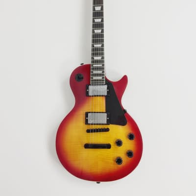 Haze HSG9TCS Solid Body Flame Maple Cherry Top Electric Guitar, Sunburst w/Accessories - With yellow case image 2