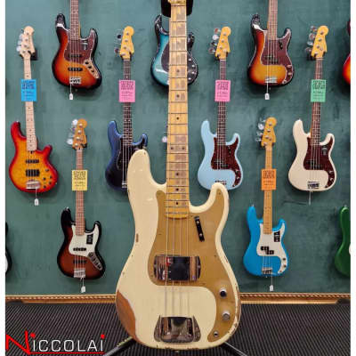 Fender Custom Shop 58 Precision Bass Heavy Relic Maple Neck Vintage White image 1