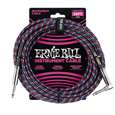 Ernie Ball 6063 Instrument Cable, 25', Braided Black/Red/Blue/White image 1