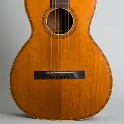 Concert Size Flat Top Acoustic Guitar, labeled Galiano,  c. 1925, black hard shell case. image 3