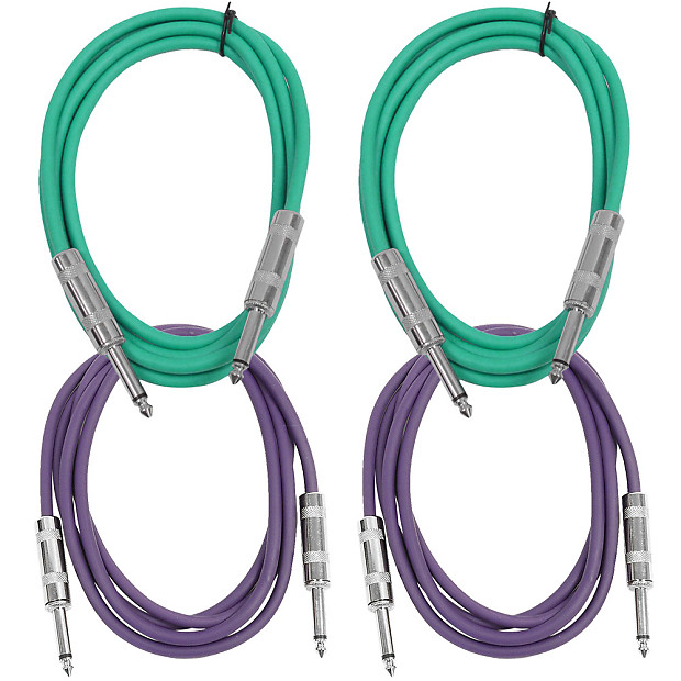 Seismic Audio SASTSX-6-2GREEN2PURPLE 1/4" TS Male to 1/4" TS Male Patch Cables - 6' (4-Pack) image 1