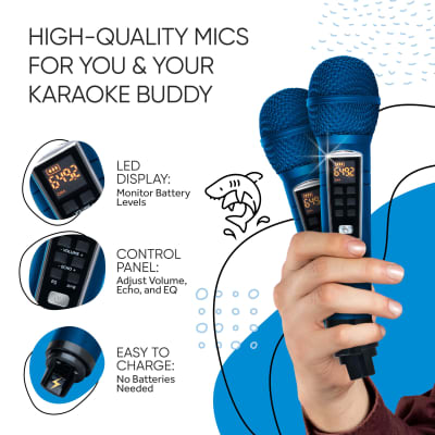 MASINGO 2023 New Portable Shark Karaoke Machine for Boys & Girls, w/Bluetooth Speakers, 2 Wireless Microphones, PA System & Karaoke Song Mode! Best Birthday Gift for Kids & Baby Toddlers - Spinto G3 image 3