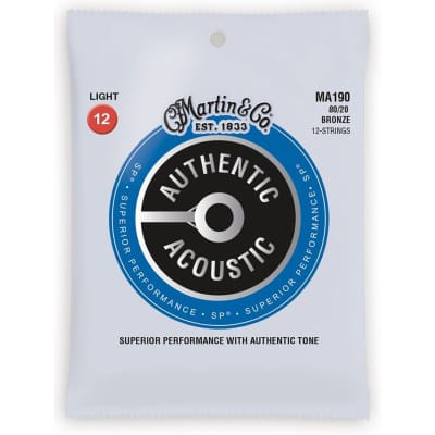New Martin MA190 Authentic Acoustic SP 80/20 Bronze 12-String Acoustic Guitar Strings, Light, 3-PACK image 2