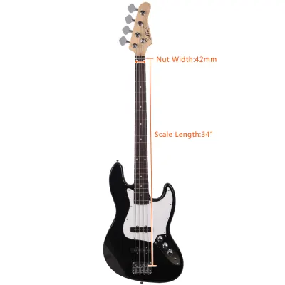 Glarry Black GJazz Single Coil Jazz Pickups Bass Electric Guitar w/ Gig Bag image 9