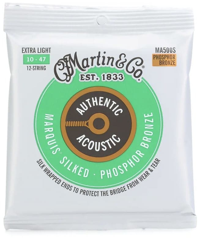 Martin MA500S Authentic Acoustic Marquis Silked 92/8 Phosphor Bronze Guitar Strings - .010-.047 Extra Light 12-string