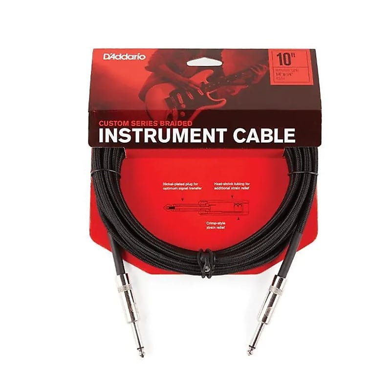 D'Addario	PW-BG-10 Planet Waves Braided 1/4" TS Straight Instrument Cable - 10' image 1
