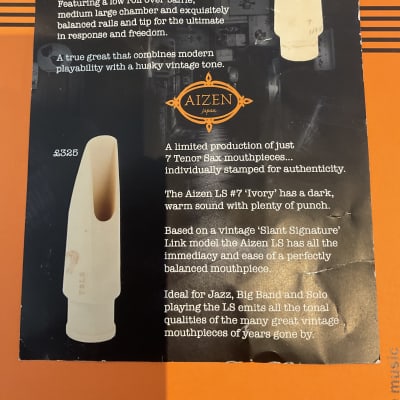 Aizen LS Ltd Edition Ivory No.7 Tenor Saxophone Mouthpiece image 8