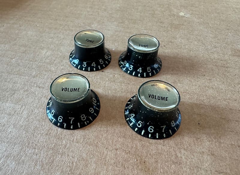 Gibson Vintage Black Reflector Knobs Gold Inserts Les Paul ES SG 1960’s 1970’s image 1