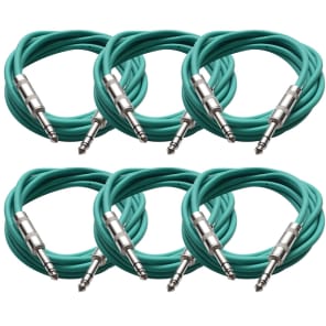 Seismic Audio SATRX-10GREEN6 1/4" TRS Patch Cables - 10' (6-Pack)