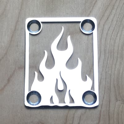 Icon Plates Flame Neck Plate For Bolt On Neck Guitar or Bass - Chrome Finish image 1