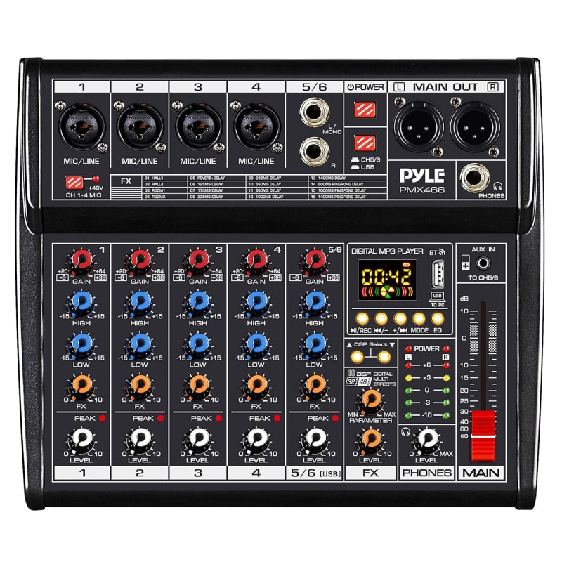  Pyle 5 Channel Audio Mixer - DJ Sound Controller Interface with  USB Soundcard for PC Recording, XLR 3.5mm Microphone Jack, 18V Power, RCA  Input and Output for Professional and Beginners -PAD20MXU 