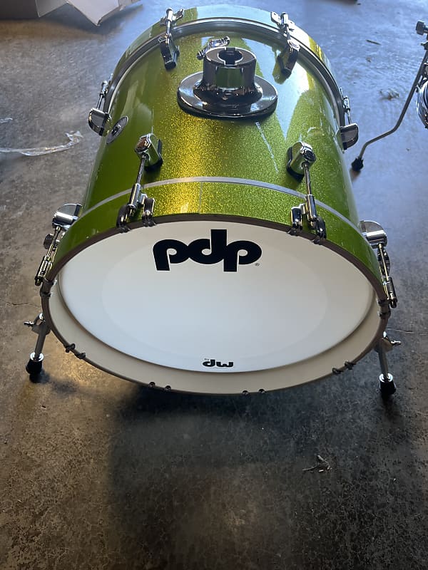 PDP new yorker 16 diameter x 14 deep bass drum with lift - electric green sparkle image 1