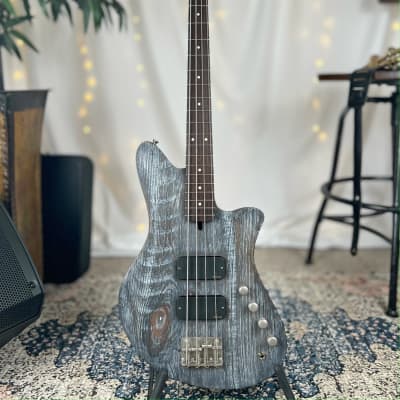 Offbeat Guitars "Jackie-O" 30" Short Scale Bass in Pewter Ceruse on Pine, Active EMG Pickups, Gotoh Hardware image 4