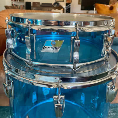 Ludwig Vistalite Big Beat 5pc Kit 12/13/16/22" with Matching 5x14" Snare Drum 1970s - Blue image 17