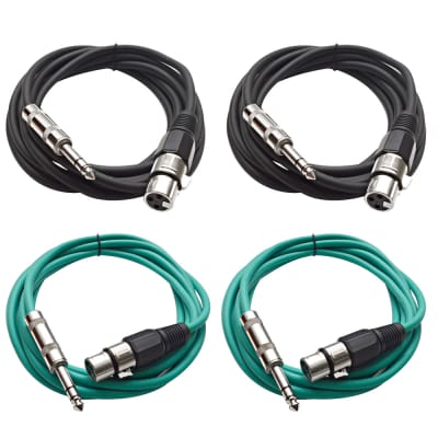 4 Pack of 1/4 Inch to XLR Female Patch Cables 10 Foot Extension Cords Jumper - Black and Green image 1