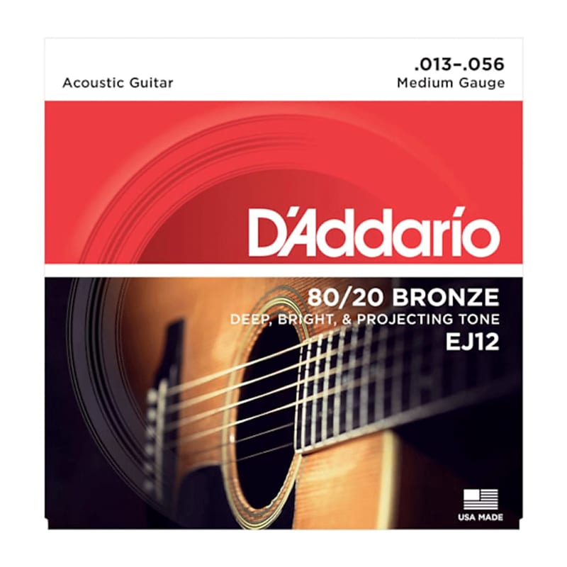 D'Addario EJ12 Medium Gauge .013-.056 80/20 Bronze Acoustic Guitar Strings image 1