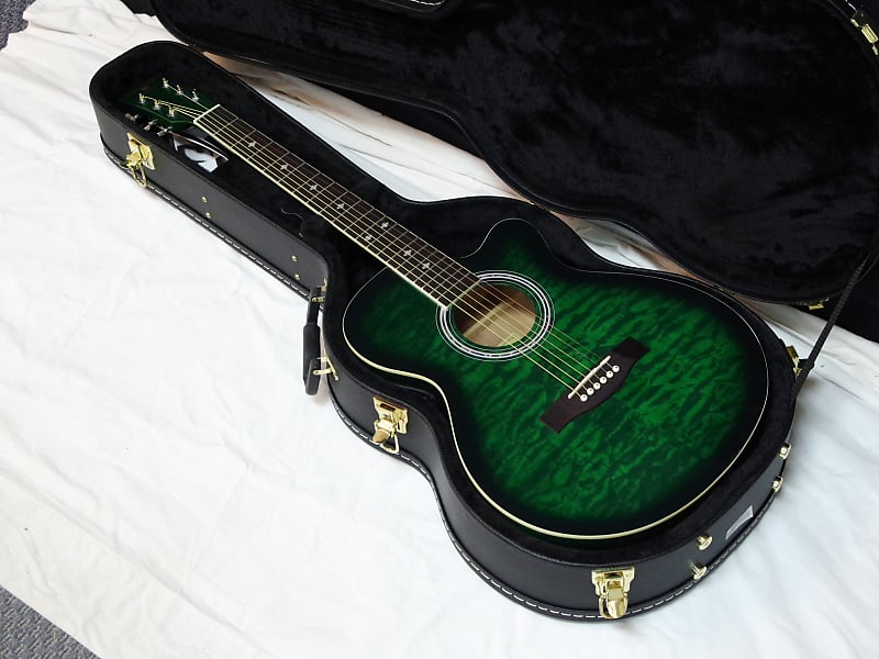 INDIANA Madison acoustic electric cutaway GUITAR new Trans Green w/ HARD CASE image 1