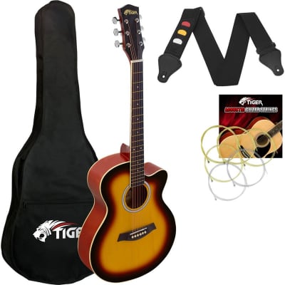 Tiger ACG1 Acoustic Guitar for Beginners, 3/4 Size, Sunburst for sale