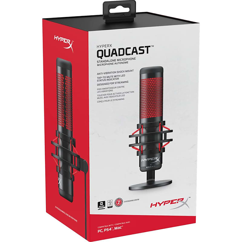 HyperX QuadCast - USB Condenser Gaming Microphone with Anti-Vibration Shock Mount, Pop Filter, and Red LED - Black