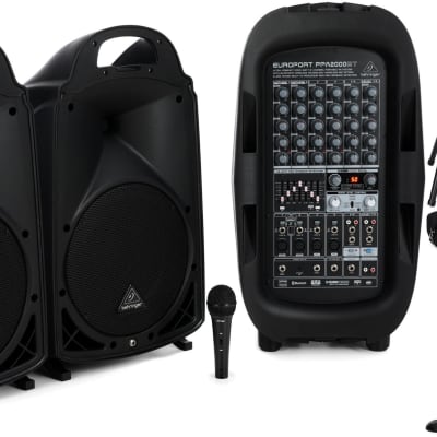 Behringer Europort PPA2000BT 8-channel Portable PA System with Bluetooth  Bundle with On-Stage SSP7950 All-aluminum Speaker Stand Pack with Bag... (3 Items)