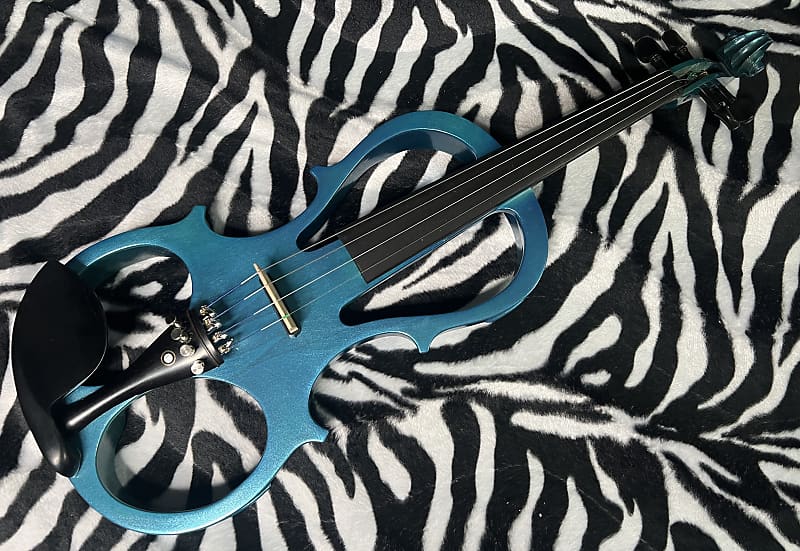 Cecilio 4\4 Solid Wood Electric Violin Kit Blue Metallic Reverb