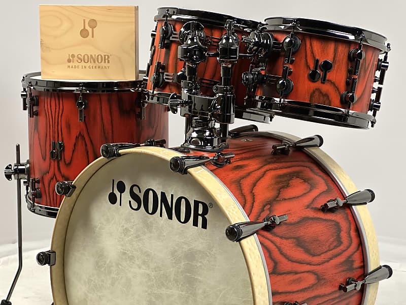 Sonor 22/10/12/15" SQ2 Medium Beech Drum Set - Fiery Red w/ Black Chrome Hardware image 1